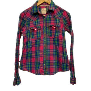 𝅺HOLLISTER long sleeve snap closure plaid shirt size M (fits small)